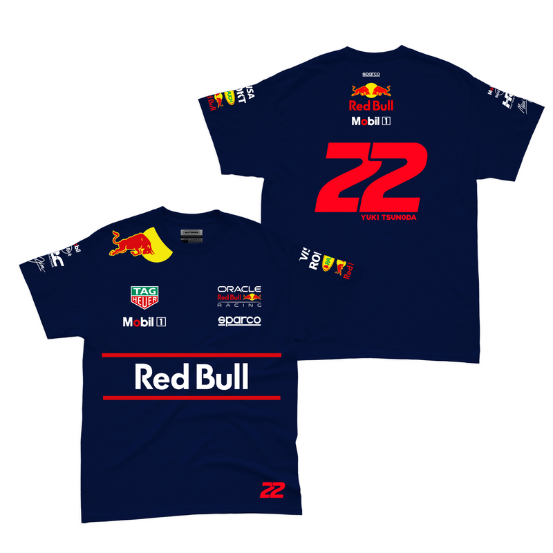 Camiseta Algodão Yuki Tsunoda Red Bull Equipe Azul Marinho 2025