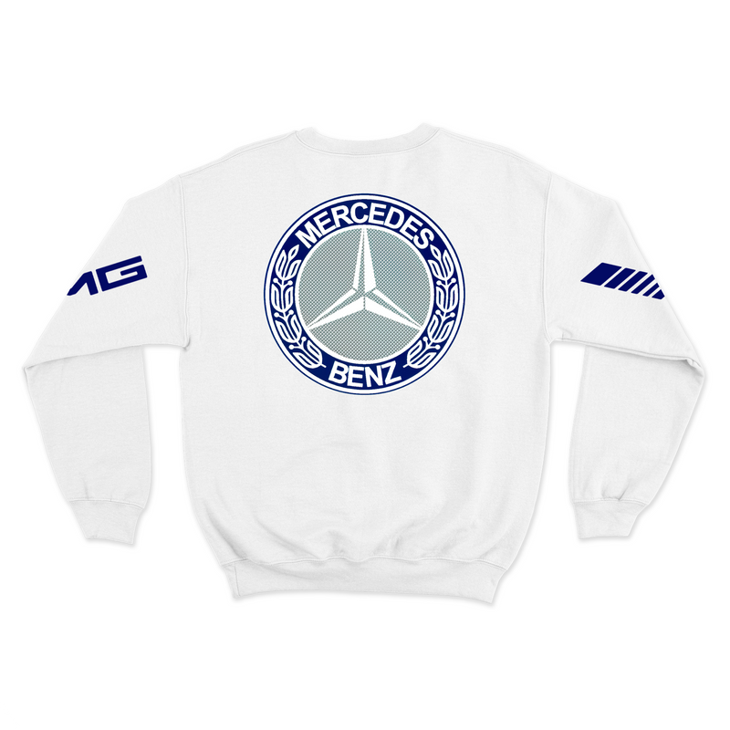 Moletom Mercedes AMG Retrô Logo Azul Branco