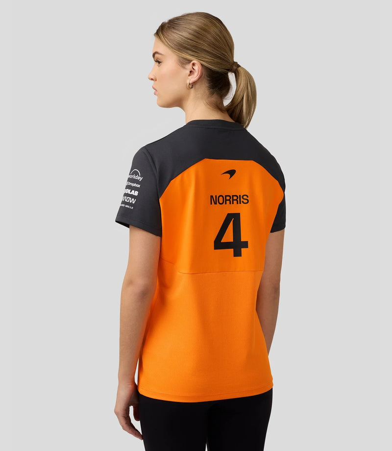 Camiseta Feminina da Equipe McLaren F1 2025 Lando Norris – PAPAYA