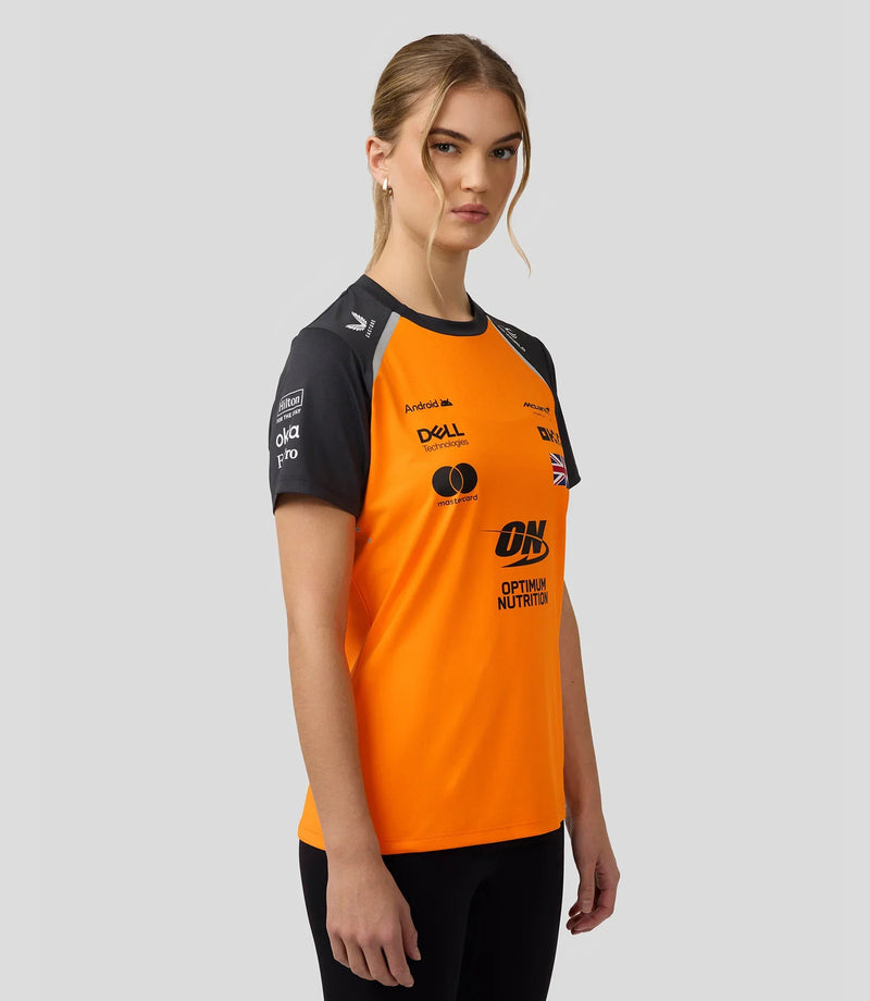 Camiseta Feminina da Equipe McLaren F1 2025 Lando Norris – PAPAYA