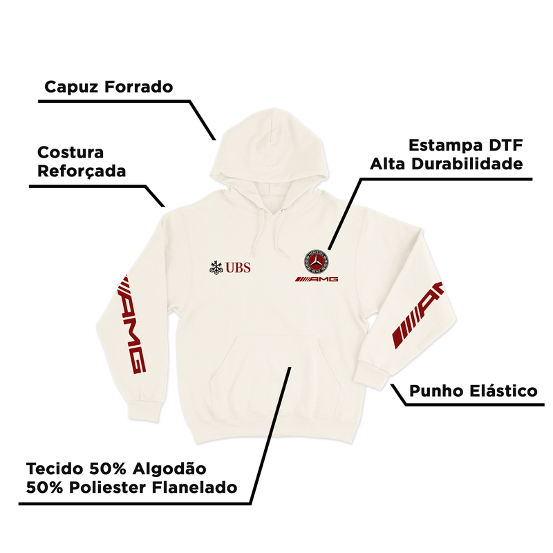 Moletom Canguru Mercedes AMG Retrô Logo Off White